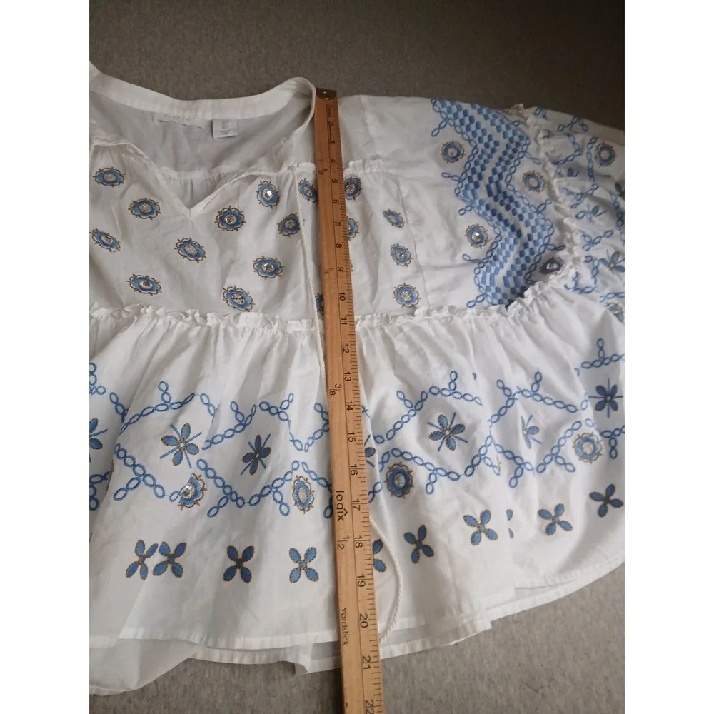 Pure Collection Top Small Embroidered Eyelet Peasant Cottage Boho Tasseled
